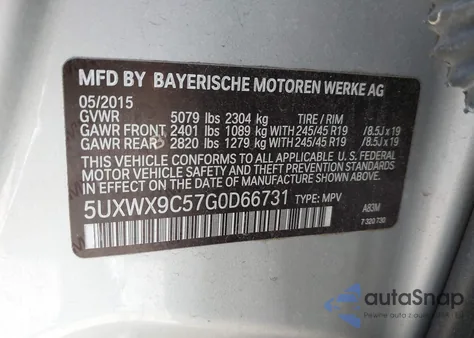 2016 BMW X3 xDrive28I from USA, damaged, VIN 5UXWX9C57G0D66731